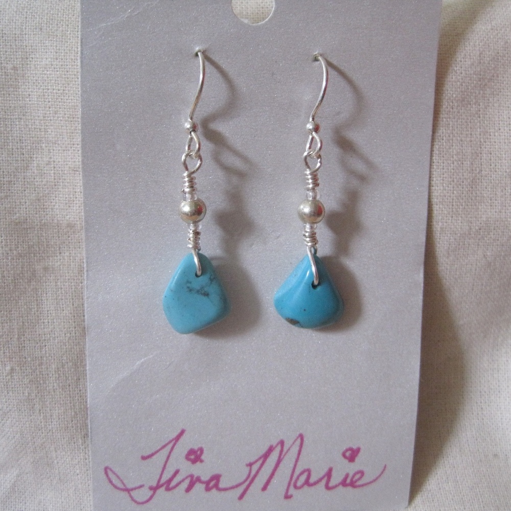 TM Art, Silver pl turquoise teardrop earrings
